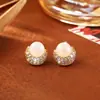 Pendientes de botón de ágata colorida microincrustados con circonita, pendientes de moda exquisitos estilo dopamina frescos y dulces, accesorios de alta gama de moda