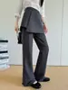 Calça de alta qualidade em imitação de duas peças com barra franzida para mulheres, novas calças esportivas slim fit de primavera e outono, calças pantalona flare largas para baixinhas