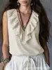 2026 Verano Europeo y Americano Transfronterizo Amazon Nuevo Top de Moda Elegante de Color Sólido sin Mangas con Cuello en V y Volantes
