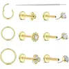 Kit de Joias para Piercing de Lábio com 10 Peças de Aço Inoxidável Transfronteiriço 20g Studs para Covinha Estilo Pino Cravejados com Zircônia em Estoque