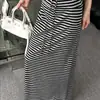 Falda retro casual a rayas para mujer, nueva falda de verano 2026 de corte ajustado a la cintura baja con cordón, falda recta que se ajusta a la cadera
