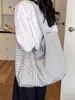 Bolsa de Ombro Minimalista Cinza com Listras Finas Estilo Coreano e Vibe Artística para Meninas, Perfeita para Compras e Passeios, Bolsa Tote Estilo Relax