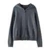 Elegante sudadera con cremallera, nueva colección otoño/invierno, prenda exterior de cachemira para mujer, tejida, versátil, con capucha, corte holgado, top casual de manga larga