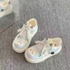 Nuevos Zapatos Deportivos Blancos para Mujer 2026 Primavera/Otoño, Lindos y Divertidos, Gato Pequeño, Escote Bajo, Velcro Lindo, Suela Gruesa, Cordones Delanteros