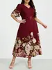 Comércio Exterior Transfronteiriço Europeu e Americano Tamanho Plus Novo Estilo Verão 2026 Vestido Elegante de Gola V Estampado de Comprimento Médio