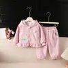 Conjunto de Dos Piezas para Bebé Niña: Sudadera con Capucha y Cremallera Suave y Linda de Otoño con Parches de Dibujos Animados y Pantalones Sueltos