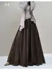 Nuevo estilo 2026, falda midi artística y vintage de algodón y lino para mujer, de cintura alta, adelgazante, línea A, falda larga, talla grande, adecuada para otoño e invierno