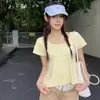 Camiseta slim de manga curta com gola U em estilo coreano para mulheres, top versátil de verão, modelagem solta e slim 26108