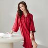 Vestido de Noite de Seda Gelada de Verão 2023 Feminino de Manga Curta Casual de Alta Qualidade Camisa Vestido Fino Fresco Seda Roupas de Casa