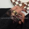 Anillo de gema ojo de tigre natural de joyería de tienda de estilo Maillard de la Edad Media, anillo dorado de diseño nicho retro europeo y americano para mujer