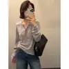 MMC Henry Cuello Medio Botones Suéter de Punto Manga Larga 2026 Otoño Corte Delgado Base Floral de Lino Camisa 65279