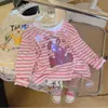 Nueva Camisa de Sol para Niñas de Verano, Elegante Cubierta Rayada para Aire Acondicionado, Camiseta Rayada de Dibujos Animados para Niñas, Suave y Cómoda