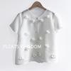 Cárdigan Plisado Camisa de Manga Corta Flor de Primavera Nube Artesanía Plisada Camisa de Mujer Estilo Japonés y Coreano Reductor de Edad Casual Color Sólido Manga Media