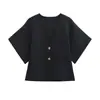 Verano Transfronterizo Nuevo Moda Europea y Americana para Mujer Cárdigan Elegante Plano de Manga Corta Cuello en V Casual Simple Top de Punto