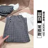 Pantalones de Caminar a Cuadros Retro Americano Estilo Otoño para Mujer Pantalones Anchos Holgados Pantalones Casuales Rectos de Caída Petite