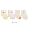 Paquete de cuatro pares de calcetines de media pantorrilla, algodón peinado, transpirables, calcetines de malla para bebé, sin costuras, de dibujos animados, cómodos, calcetines para bebés y niños pequeños, Clase A