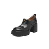 Sapatos de Salto Alto Confortáveis de Corte Profundo com Solado Macio, Outono e Inverno, Sapatos de Couro para o Trabalho, Cor Sólida, Couro de Vaca, Plataforma Impermeável, Sapatos de Salto Único com Solado Grosso e Bico Quadrado