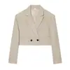 Verão 2026 Novo Conjunto Casual de Linho Estilo Europeu e Americano: Blazer Curto + Cinto Combinando + Shorts