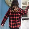 Camisa masculina e feminina casal mesmo estilo peça externa slim estilo coreano cardigã Camisa de lapela xadrez Camisa casual xadrez de manga comprida