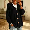 Sudadera con capucha de punto de botones europea y americana Chaqueta Otoño e Invierno Nuevo Estilo Transfronteriza Color Sólido Casual Chaqueta Suéter Mujer