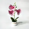 Planta Pote Simulada Phalaenopsis Flor Cruzada 3 Flores Quarto Sala de Jantar Mesa Flor Artificial Bonsai Decoração de Pátio Jardim Vaso de Flores Pequeno