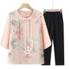 Blusas de Chiffon Novas para Mães no Verão, Conjuntos de Verão para Meia-Idade e Idosos, Conjuntos de Chiffon Estilo Chinês Estrangeiro
