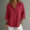 Moda Feminina Verão 2026 Estilo Europeu e Americano Transfronteiriço Casual Solta Cor Sólida Gola Lapela Camisa de Botão