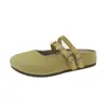 Mules cerrados de lino estilo Birkenstock de doble uso para mujer, para uso exterior en verano, nuevo modelo 2026, con suela gruesa, adecuados para combinar con faldas, sandalias Mary Jane