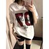 Camiseta de Algodón Puro de Manga Corta para Mujer Casual Sencilla Estampado Psicodélico Camiseta de Media Manga Top Ropa Estilo Oscuro Chic Top de Mujer