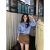 Calle de la Esquina Pajarita Azul Camisa Rayada Camisa de Manga Larga para Mujer Top de Temperamento