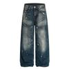 G6853 Jeans Masculino Tendência Estilo Americano Unissex Lavado Design Retro Salpicado High Street Modelagem Solta Cavalo Baixo