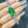 Pulsera de Plata de Ley 925 Chapada con Calcedonia Verde Hielo Incrustada, Estilo Nuevo, con Elegante Ágata Hielo Blanco, Pulsera Ajustable