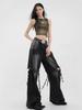 Jeans de Pierna Ancha con Diseño Lavado Negro y Cinta Rasgada para Mujer Verano 2025 Nuevo Estilo Pantalones Largos Fluidos