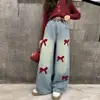 Pantalones Elegantes de Moda Dulces con Lazo Estilo Primavera y Otoño Nuevo Estilo Jeans de Mezclilla para Niñas Estilo Coreano Casual Sueltos de Pierna Ancha