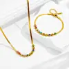 Pulsera Sencilla Estilo Ins Europeo y Americano para Mujer Acero Inoxidable Zirconia de Colores Cadena de Hoja Plana Personalizada Joyería de Mano de Acero de Titanio Venta al por Mayor Ins