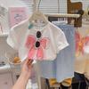 Conjunto de Verão de Manga Curta para Meninas Novo Camiseta de Algodão Puro Calça à Prova de Mosquitos Conjunto de Duas Peças Moderno Popular Roupa Infantil Atacado