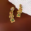 Conjunto de Brincos de Pino Quadrados com Pedras Strass Prateados Usados Retrô Vintage Temperamento Brincos de Pino Individuais Exagerados Brincos de Moda