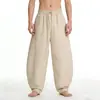 2026 Amazon Transfronterizo para Hombre Color Sólido Lino Casual Pantalones Linterna Estilo Chino Talla Grande para Hombre Pantalones de Pierna Ancha