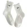 Calcetines Blancos de Encaje para Mujer, Primavera y Otoño, Calcetines Finos de Moda Absorbentes de Sudor de Media Pantorrilla, Lindos Calcetines Apilados con Ojos y Puños de Burbuja