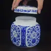 Pote de Pasta de Cerâmica Jingdezhen, Recipiente para Pasta de Medicina Tradicional Chinesa, Tofu Fermentado, Mel, Pote de Condimento de Banha com Tampa, Pote Selado de Cerâmica Azul e Branco