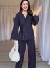 Amazon Comercio Exterior Europeo y Americano Ropa Transfronteriza para Mujer Otoño 2024 Color Sólido Simple Manga Larga Encaje Traje Casual Mujer