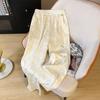 Pantalones casuales de estilo nacional con cintura elástica para mujer primavera y verano 2024 nuevo jacquard de moda nacional satén caída pierna recta pierna ancha