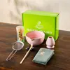 Traje matcha estilo japonês conjunto de 8 peças rosa travessia tigela de matcha com boca alta valor de cor tigela de matcha com boca cor preta caixa colorida
