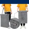 Cesta de Lavandería de Algodón y Lino Agrietado con Tapa, Cesta Estrecha para Ropa Sucia, Bolso de Oficina Plegable Estrecho con Ranura, Cesta de Almacenamiento para Dormitorio u Oficina