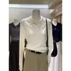 Camisa base de punto de manga larga con cuello polo, color liso, estilo casual versátil de otoño temprano, corte holgado, para mujer