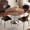 Mesa de Comedor Redonda de Madera Maciza de Segunda Mano para Apartamentos Pequeños, Color Nogal, Estilo Nórdico Retro Francés, Mesa Redonda para Reuniones