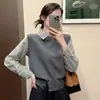 Suéter colete simples e elegante estilo coreano, novo design com bainha emendada e top de tricô abotoado para mulheres