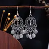 Pendientes de Plata de Imitación Estilo Minoría Étnica Pendientes de Campana de Pavo Real con Borla Pendientes de Hoja Hueca Lindo Forma de Frijol Al por Mayor