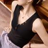# Tencel Puedes Usar Buen Material Calidad Verdadera# Chaleco de Verano con Cuello en V Retro para Mujer Estilo Francés Sin Mangas Adelgazante Base de Tirantes