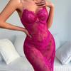 Pijamas Sexys Europeos y Americanos Transfronterizos Nuevos, Falda Larga Sexy de Encaje Transparente, Set de Camisón Ajustado con Tirantes Bordados